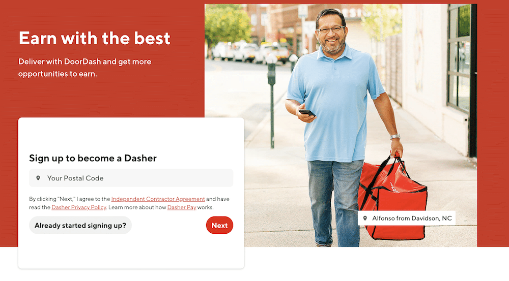 doordash dasher homepage