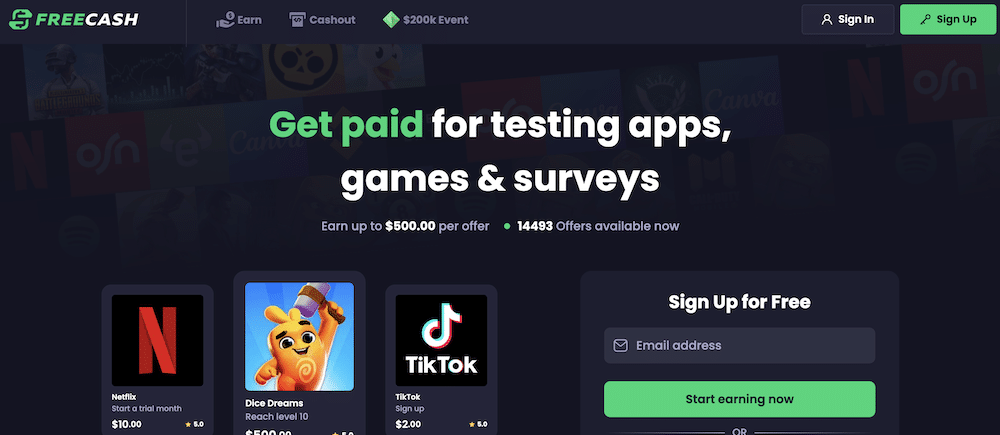 freecash homepage